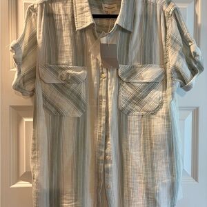 Thread & Supply Green and White Striped Button Down Shirt